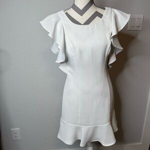 Elegant White Ruffle Sleeve Dress
